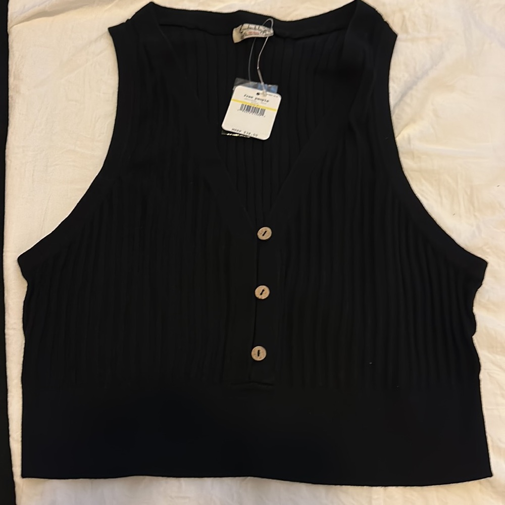 Free People Black Ribbed Crop Top